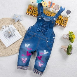 Wonder Nation Toddler Girls Floral Denim Overalls, 12 Months-5T