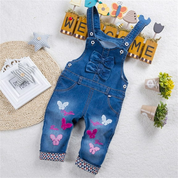 Bysome Toddler Girls Pants Summer Childrens Pants Baby Jumpsuit Baby Butterfly Overalls Denim Shorts For Boys Girls Dark Blue 18-24 Months