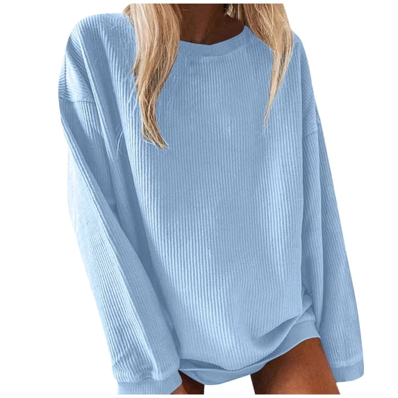 Bysome Women Sweatshirts Ribbed Solid Color Long Sleeve Tops O Neck Daily Fashion Sweatshirt Fall Winter Spring Women Tops Xl