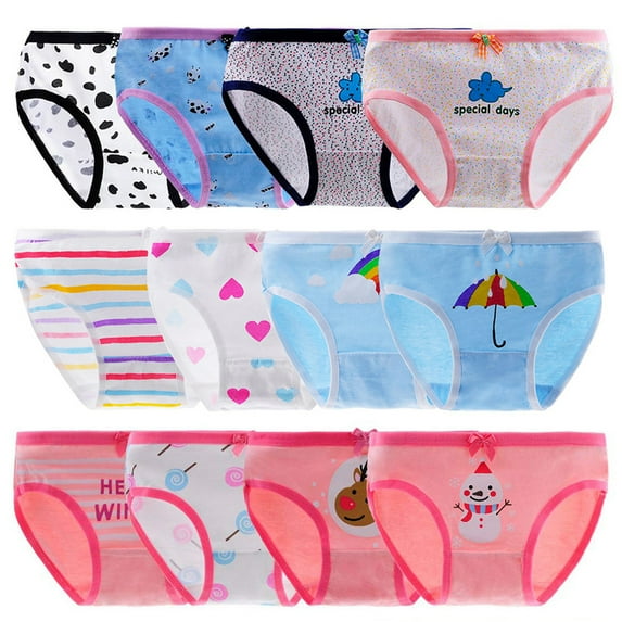 Hbhpov 12 pack of Baby Panties Soft Comfort Knicker Underwear Girls Assorted Briefs, Size 2-14