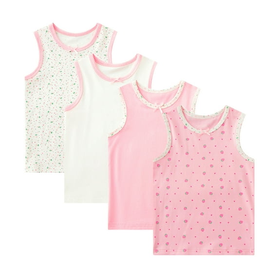 Hbhpov 2-8 Years Little Girls Solid Colors Soft Camisole Undershirts 4 Pack Kids Comfort Breathable Tank Tops