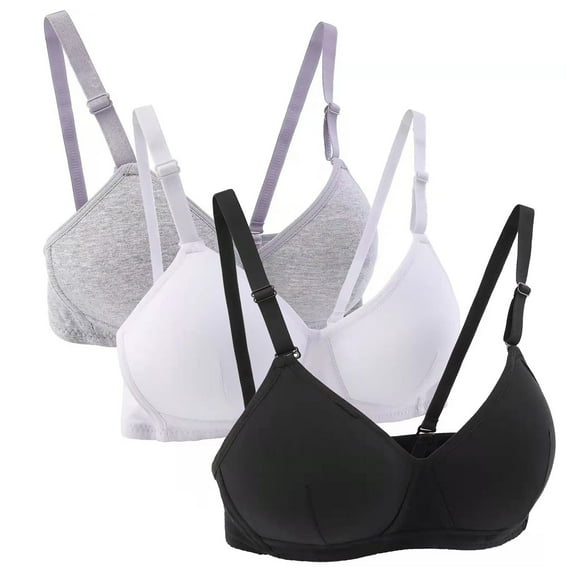 Hbhpov Cotton Girls' Daily Sports Bra, Adjustable Strapless Camisole Bra, Wire Free 3-Pack