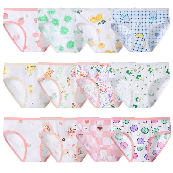 Hbhpov Girl's Cute Briefs Baby Super Cotton Underwear, 12 Pack , Sizes 2-12