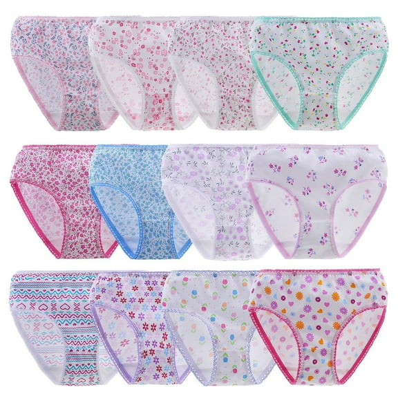 Hbhpov Girl's Cute Briefs Baby Super Cotton Underwear, 12 Pack , Sizes 2-12