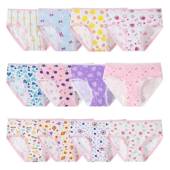 Hbhpov Girl's Cute Briefs Baby Super Cotton Underwear, 12 Pack , Sizes 2-12