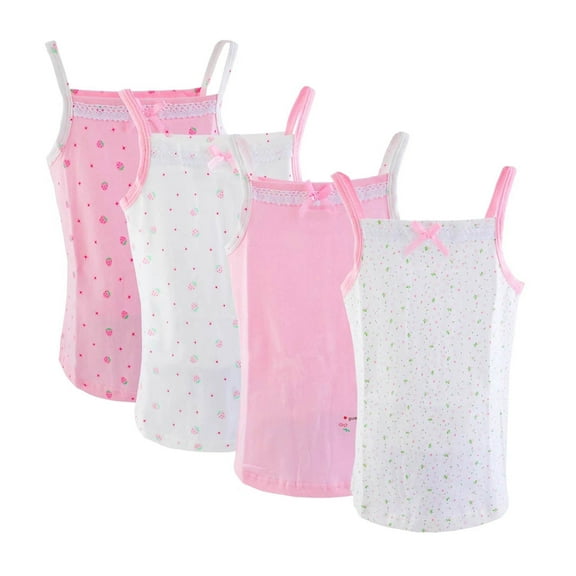 Hbhpov Girl's Floral Undershirt, Kids Soft Cotton Cami Tank Top 4-Pack, Sizes 2-8T