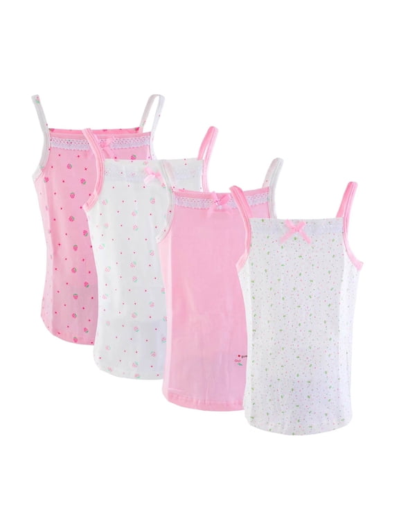 Girl's Floral Undershirt, Kids Soft Cotton Cami Tank Top 4-Pack, Sizes 2-8T