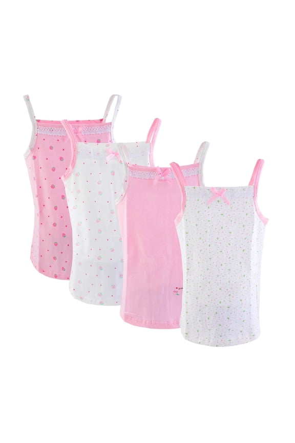 Girl's Floral Undershirt, Kids Soft Cotton Cami Tank Top 4-Pack, Sizes 2-8T