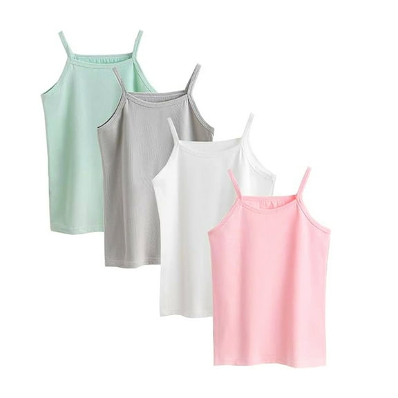 Hbhpov Girl's Soild Undershirt, Kids Soft Cotton Cami Tank Top 4-Pack, Sizes 2-8T