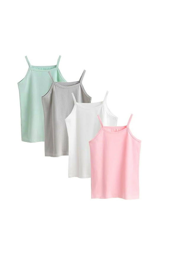 Girl's Soild Undershirt, Kids Soft Cotton Cami Tank Top 4-Pack, Sizes 2-8T