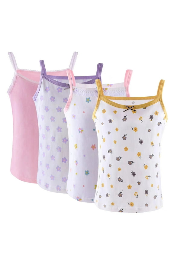 Girl's Soild Undershirt, Kids Soft Cotton Cami Tank Top 4-Pack, Sizes 2-8T