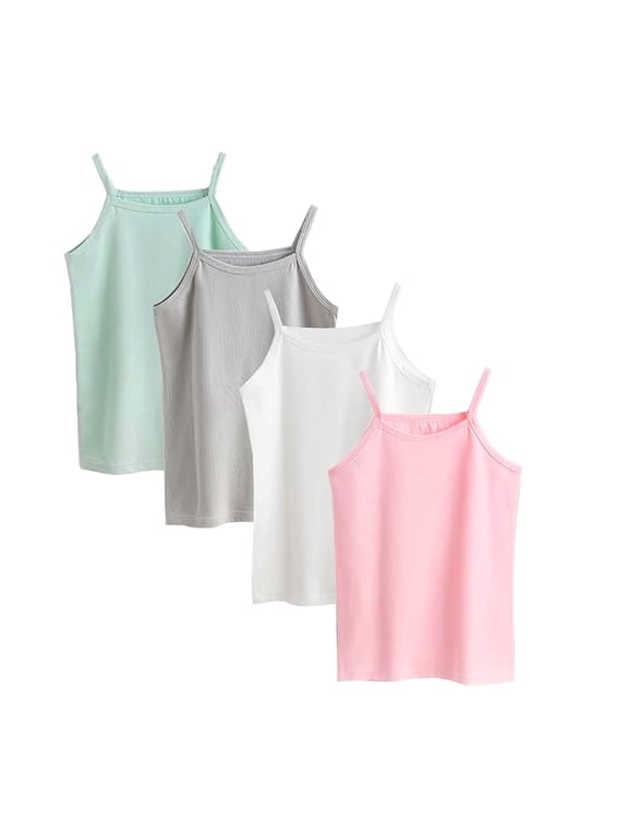 Girl's Soild Undershirt, Kids Soft Cotton Cami Tank Top 4-Pack, Sizes 2-8T