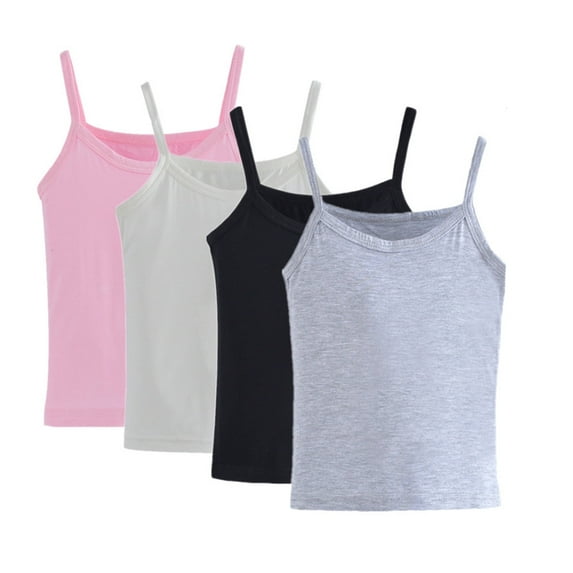 Hbhpov Girl's Soild Undershirt, Kids Soft Cotton Cami Tank Top 4-Pack, Sizes 2-8T