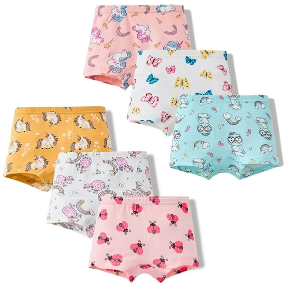 Hbhpov Girls Panties Supersoft Cotton Boy Short Underwear 6-Pack, Sizes 2-10