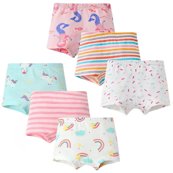 Hbhpov Girls Panties Supersoft Cotton Boy Short Underwear 6-Pack, Sizes 2-10