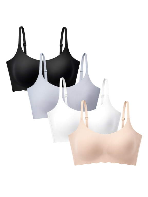 Girls Seamless Training Bra Adjustable Straps Bralette, 4-Pack, Sizes 12-18