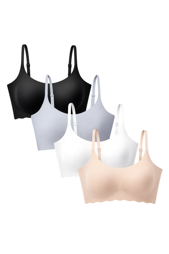 Girls Seamless Training Bra Adjustable Straps Bralette, 4-Pack, Sizes 12-18
