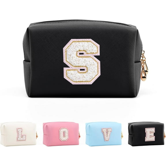 Hbhpov Initial Cosmetic Bag, PU Waterproof Makeup Bag, Personalized Travel Organizer，Assorted Color
