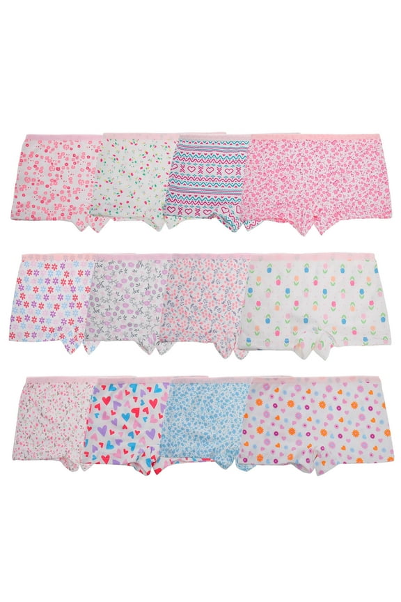 Kids Soft Cotton Knickers Underwear Little Girls Boyshort Panties, 12-Pack