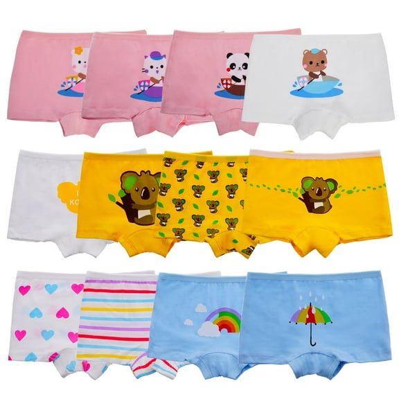 Hbhpov Kids Soft Cotton Knickers Underwear Little Girls Boyshort Panties, 12-Pack
