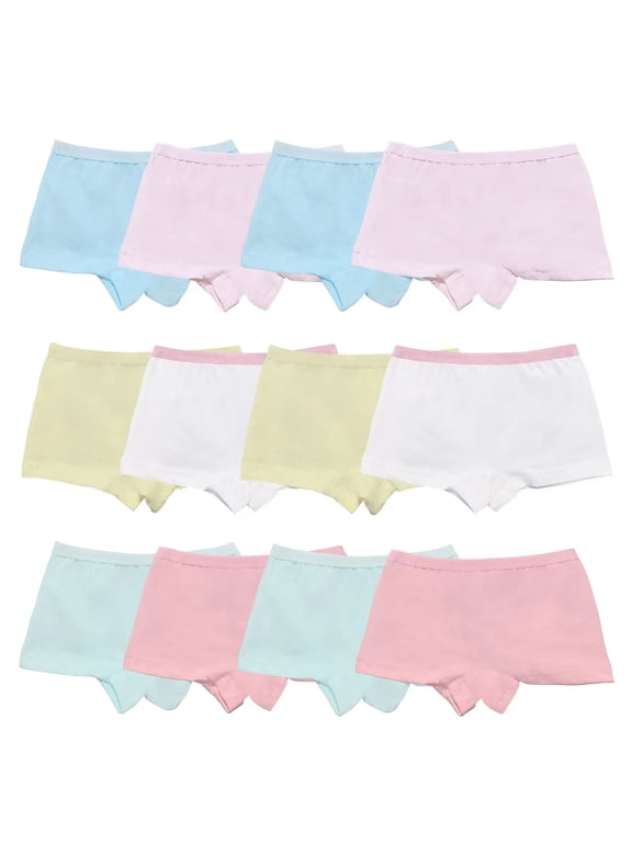 Kids Soft Cotton Knickers Underwear Little Girls Boyshort Panties, 12-Pack