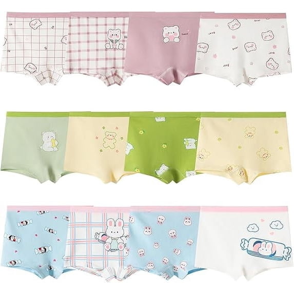 Hbhpov Kids Soft Cotton Knickers Underwear Little Girls Boyshort Panties, 12-Pack