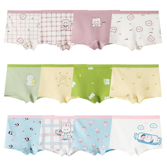 Hbhpov Kids Soft Cotton Knickers Underwear Little Girls Boyshort Panties, 12-Pack