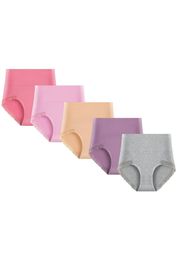 Women Cotton Underwear Briefs Slight Tummy Control, 5 Pack, Size S-3XL
