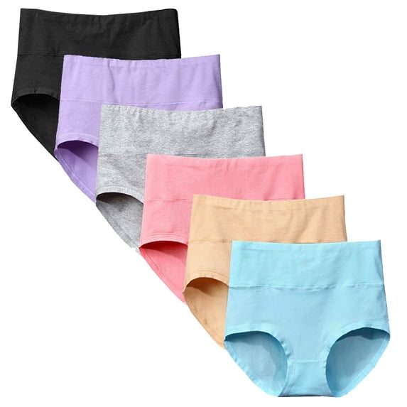 Hbhpov Women High Waist Briefs Strechy Cotton Underwear, 6 Pack, Size S-3XL