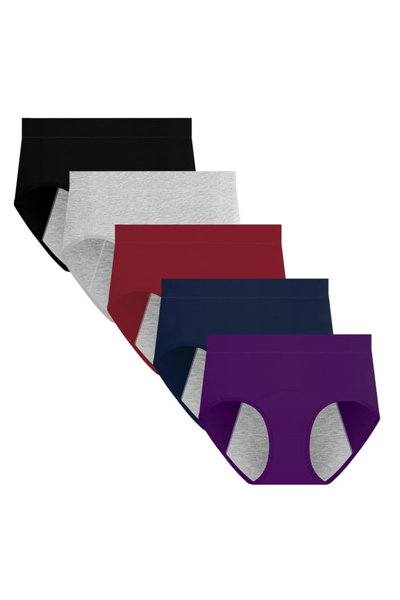 Women's Leakproof Soft Protective Menstrual Panties 5 Pack, Sizes S-3XL