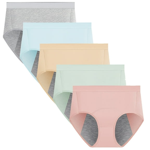 Hbhpov Women's Menstrual Panties Cotton Leakproof Underwear Protective Breathable Briefs 5 Pack