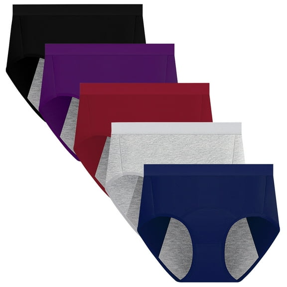 Hbhpov Women's Menstrual Panties Cotton Leakproof Underwear Protective Breathable Briefs 5 Pack