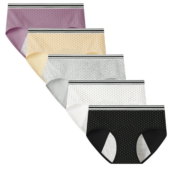 Hbhpov Women's Protective Cotton Menstrual Period Panties Leakproof Briefs 5 Count, Size XS-XL