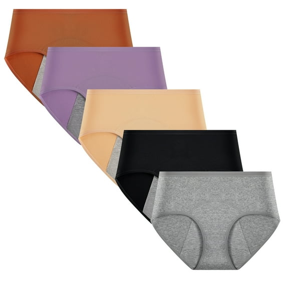 Hbhpov Women's Protective Cotton Menstrual Period Panties Leakproof Briefs 5 Count, Size XS-XL