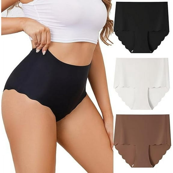 Hbhpov Women's Seamless Briefs, Tag-Free High Waist Slim Fit Underwear, 3 Pack, Size M-XXL