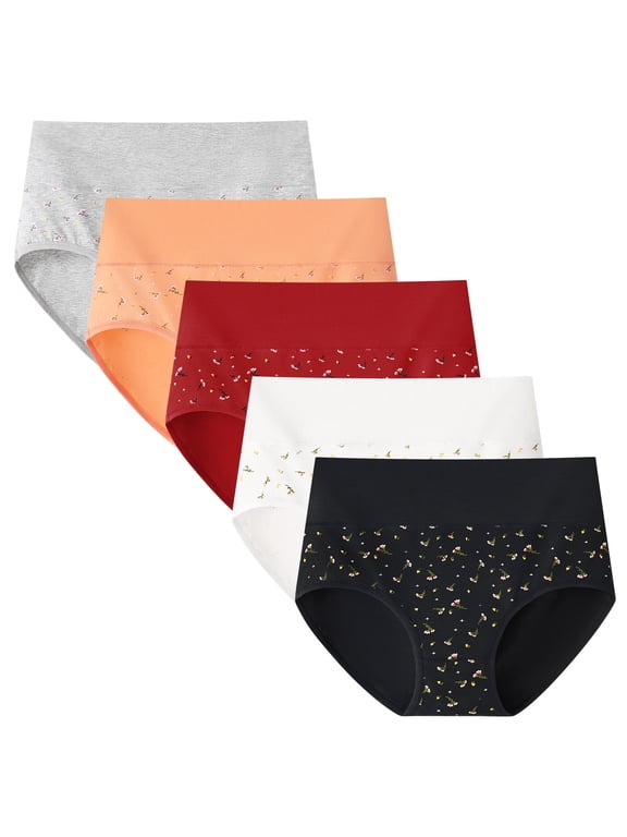 Womens Cotton Underwear High Waist Briefs Tummy Control Stretch Panties Underpants,5-Pack,Sizes S-XXL