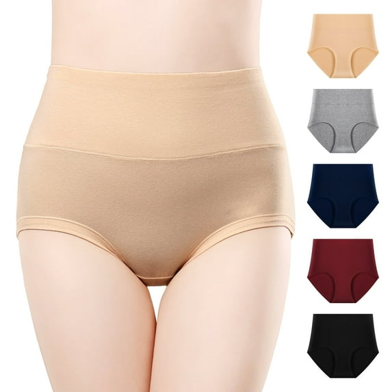 Hbhpov Womens Cotton Underwear High Waist Briefs Tummy Control Stretch Panties Underpants,5-Pack