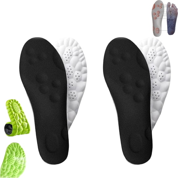 Hbtdoern 2 Pairs Soft Elastic Breathable Shoe Insoles, 4D Memory Foam Cushioning, Shock Absorption and Arch Support for All Shoes