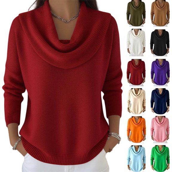 Hbtdoern 2026 Elegant Retro Soft Triangle Neck Solid Color Sweater Top, Long Sleeve Knit Pullover for Women