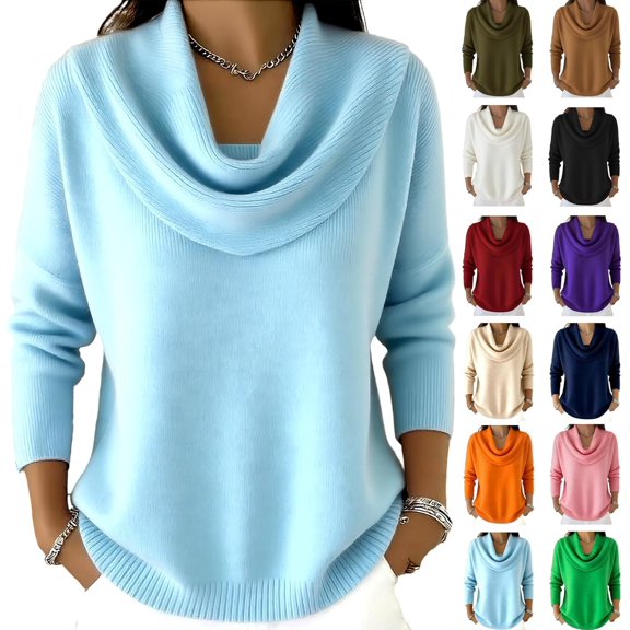 Hbtdoern 2026 Elegant Retro Soft Triangle Neck Solid Color Sweater Top, Long Sleeve Knit Pullover for Women