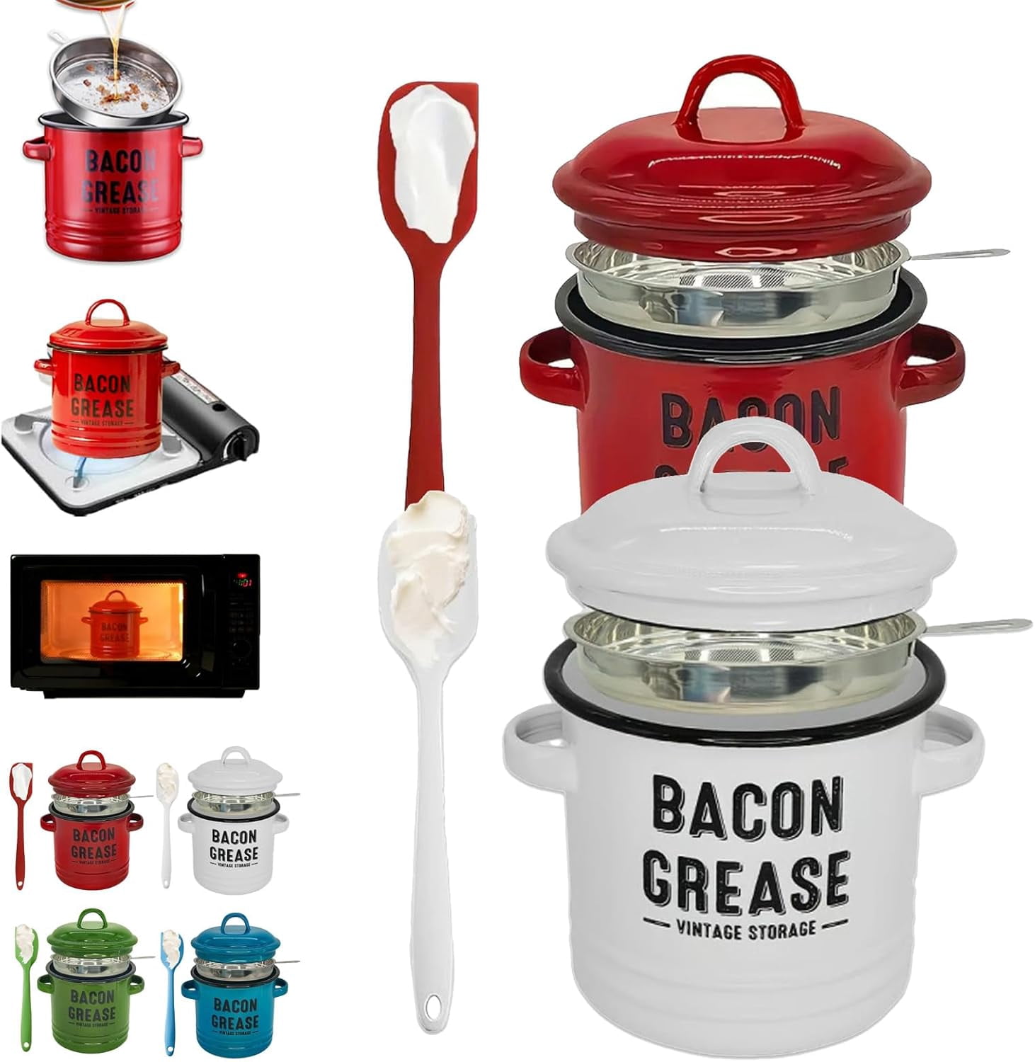 Hbtdoern 46 oz Bacon Grease Container with Strainer and Food-Grade ...