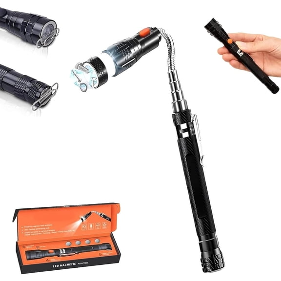 Hbtdoern Car Emergency Telescoping Magnetic Flashlight, LED Extendable Flexible Pickup Tool for Roadside & Night Repair
