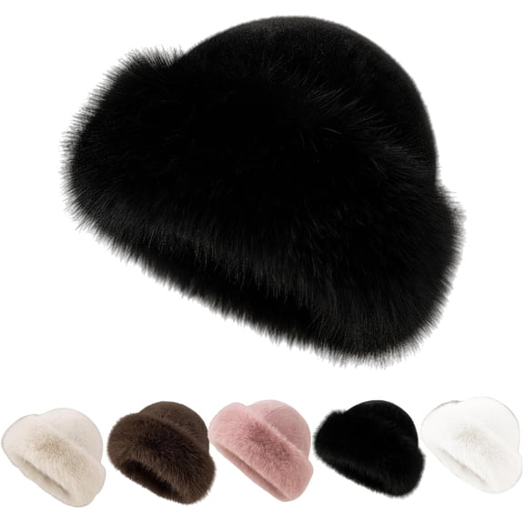 Hbtdoern Faux Fur Bucket Hat for Women, Warm Plush Fisherman Hat, Stylish Winter Cold Weather Hat with Adjustable Fit