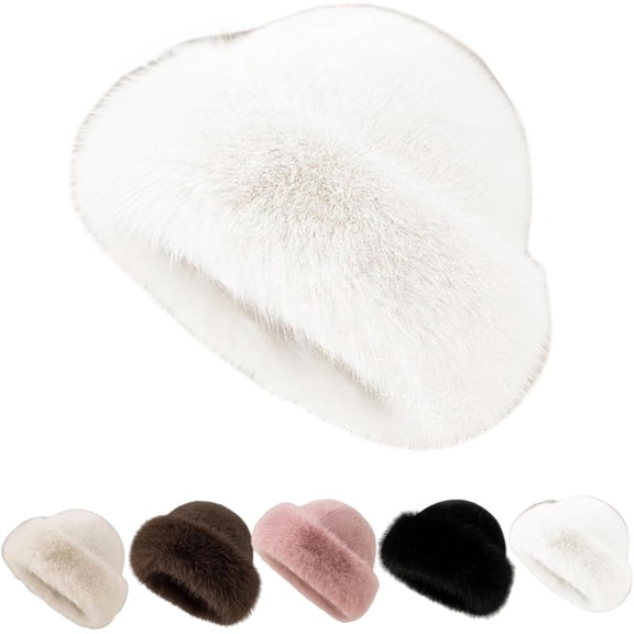Hbtdoern Faux Fur Bucket Hat for Women, Warm Plush Fisherman Hat, Stylish Winter Cold Weather Hat with Adjustable Fit