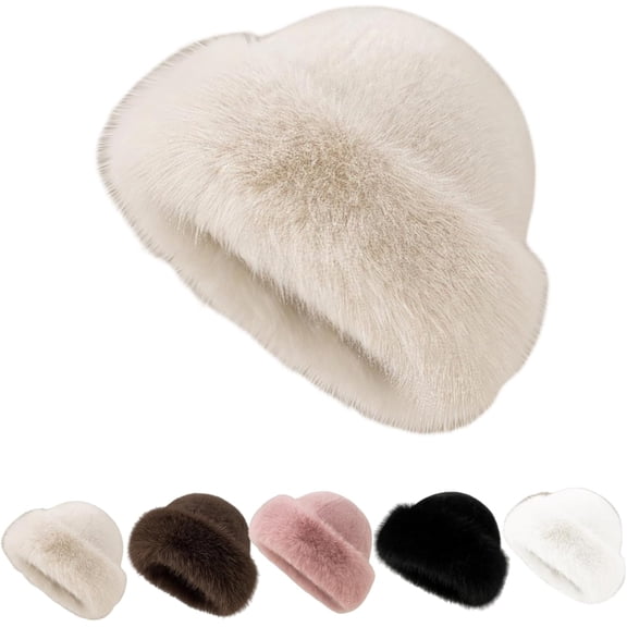 Hbtdoern Faux Fur Bucket Hat for Women, Warm Plush Fisherman Hat, Stylish Winter Cold Weather Hat with Adjustable Fit