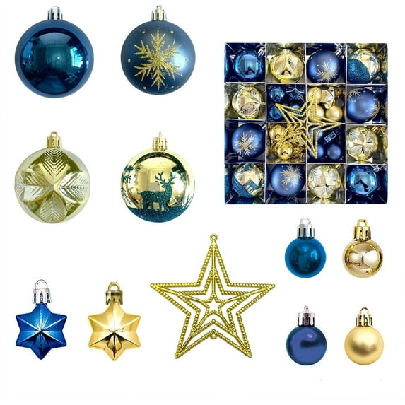 Hbtdoern Gift Set Navy Blue & Gold Christmas Ornaments, 16ct Shatterproof Baubles with Glitter & Matte Finishes, Ready for Holiday Decorating