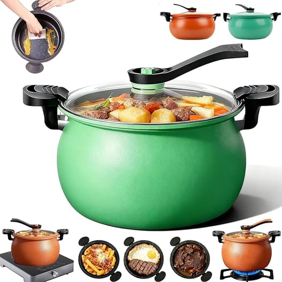 Hbtdoern Multifunctional Large Capacity Non-Stick Pressure Cooker, 8L Micro Pressure Cooking Pot with Transparent Glass Cover, Anti-Scalding Handle for Induction & Gas Stoves