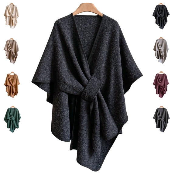 Hbtdoern Open Front Fleece Shawl Wrap with Loop for Women, Soft Open Front Fleece Blanket Shawl Wrap, Elegant Cozy Poncho Cape for Fall Winter