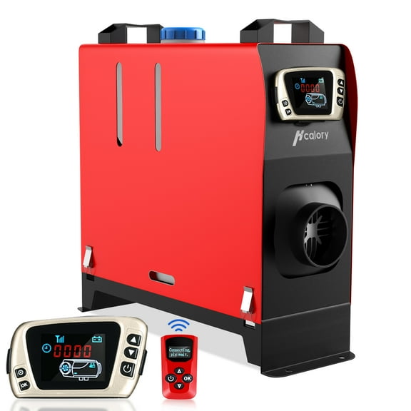 Hcalory Diesel Air Heater, 12V 5KW-8KW All in One Single Hole Adjustable Parking Heater with Gold LCD Switch & Muffler & Remote Control for Car Trucks Boat Bus RV Trailer and Motorhomes