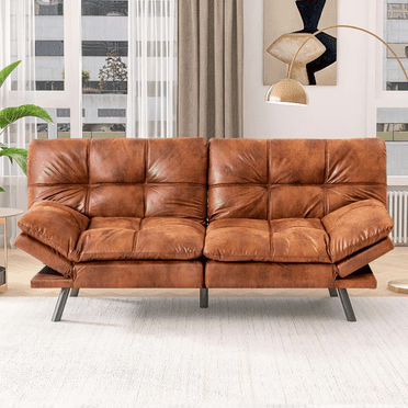 Convertible Armless Futon Sofa Bed,3" Memory Foam Modern Loveseat Couch,71" L Sleeper Sofa Bed,Small Splitback Modern Faux Leather Futon Sofa